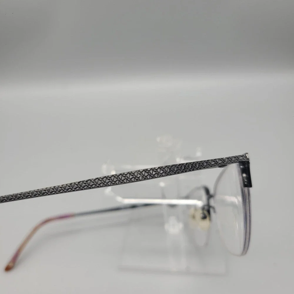 Bulova Remini Eyeglass Frames Black Semi Rimless Cat Eye 53-17-140 Textured